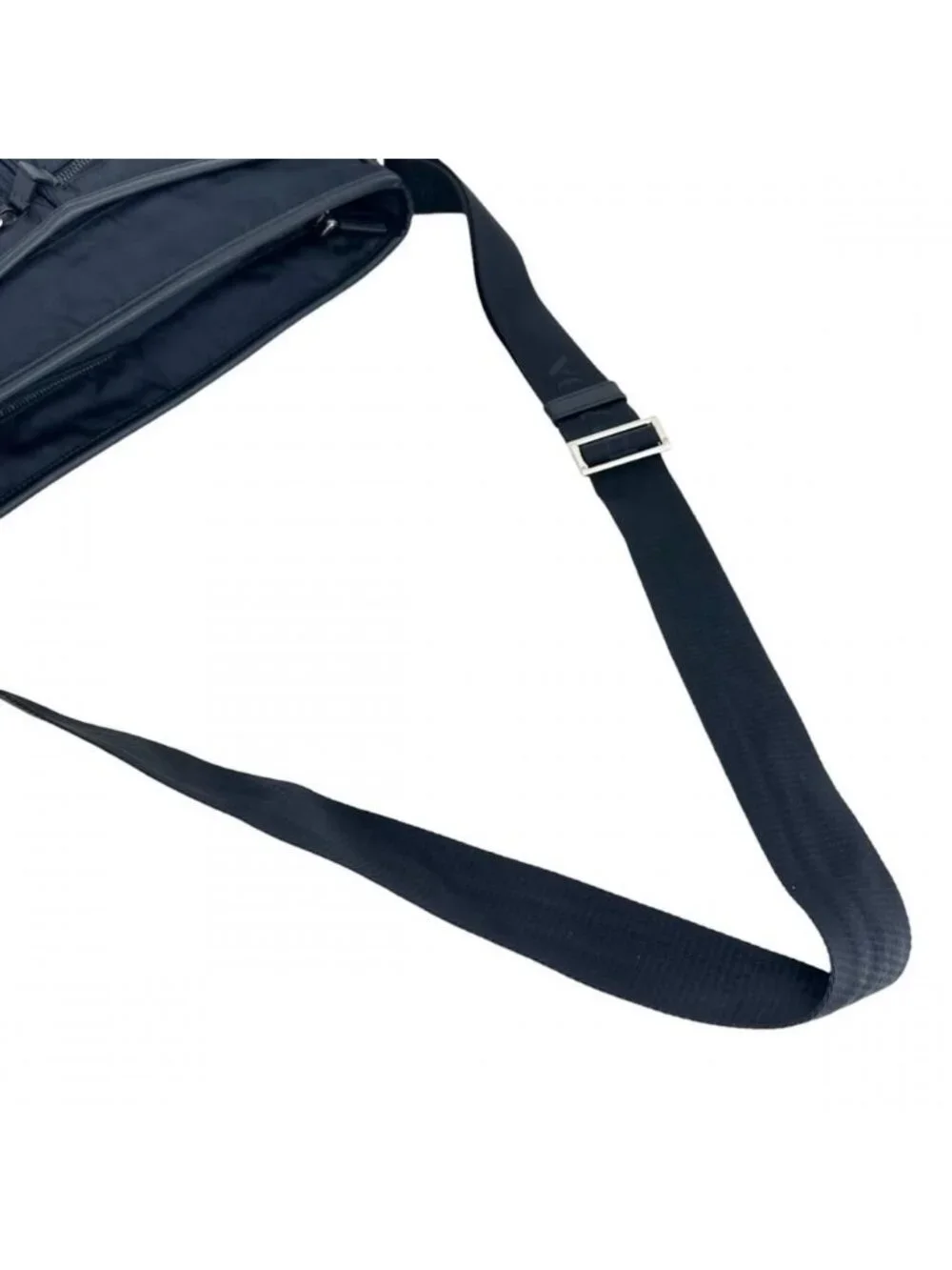 Prada Shoulder Bag Crossbody Nylon Saffiano Leather Navy Silver